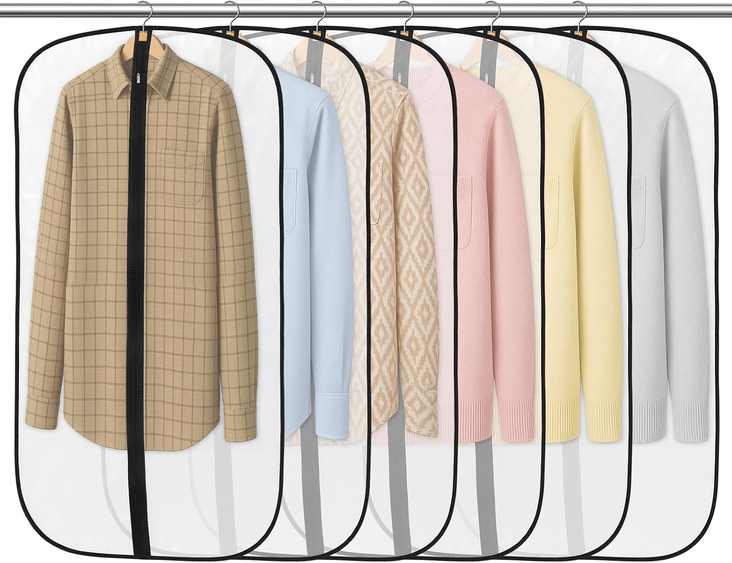 6 Pack Garment Bags 60 * 100cm, PEVA Translucent Garment Covers, 40inch Suit Storage Bags, Dress Organizer Bags Used To Protect Shirts, Winter Coats, Jackets, Evening Dresses and Other Garments