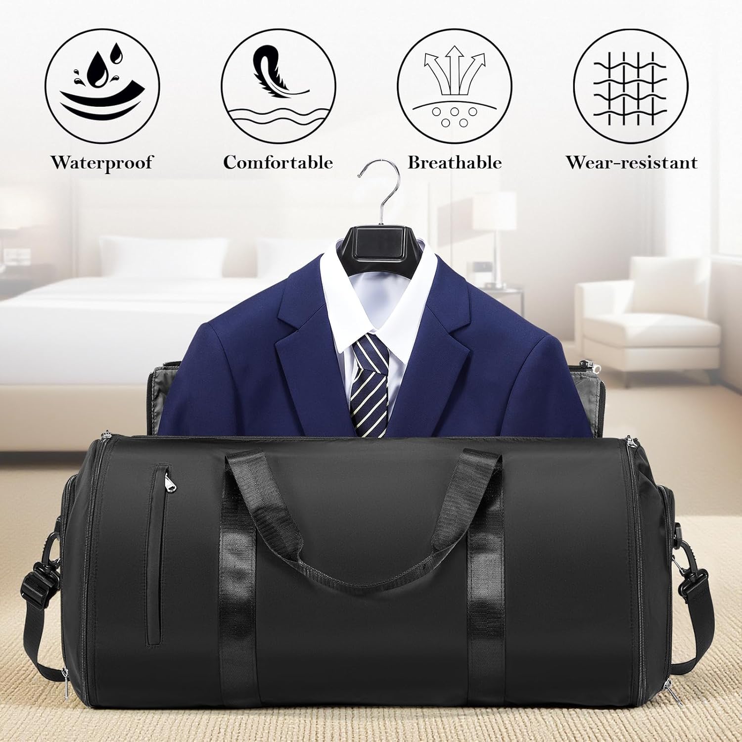 Garment Duffle Bags for Travel,Convertible Carry on Garment Bag with Shoe Compartment,2 in 1 Waterproof Travel Suit Bag for Hanging Clothes with Shoulder...