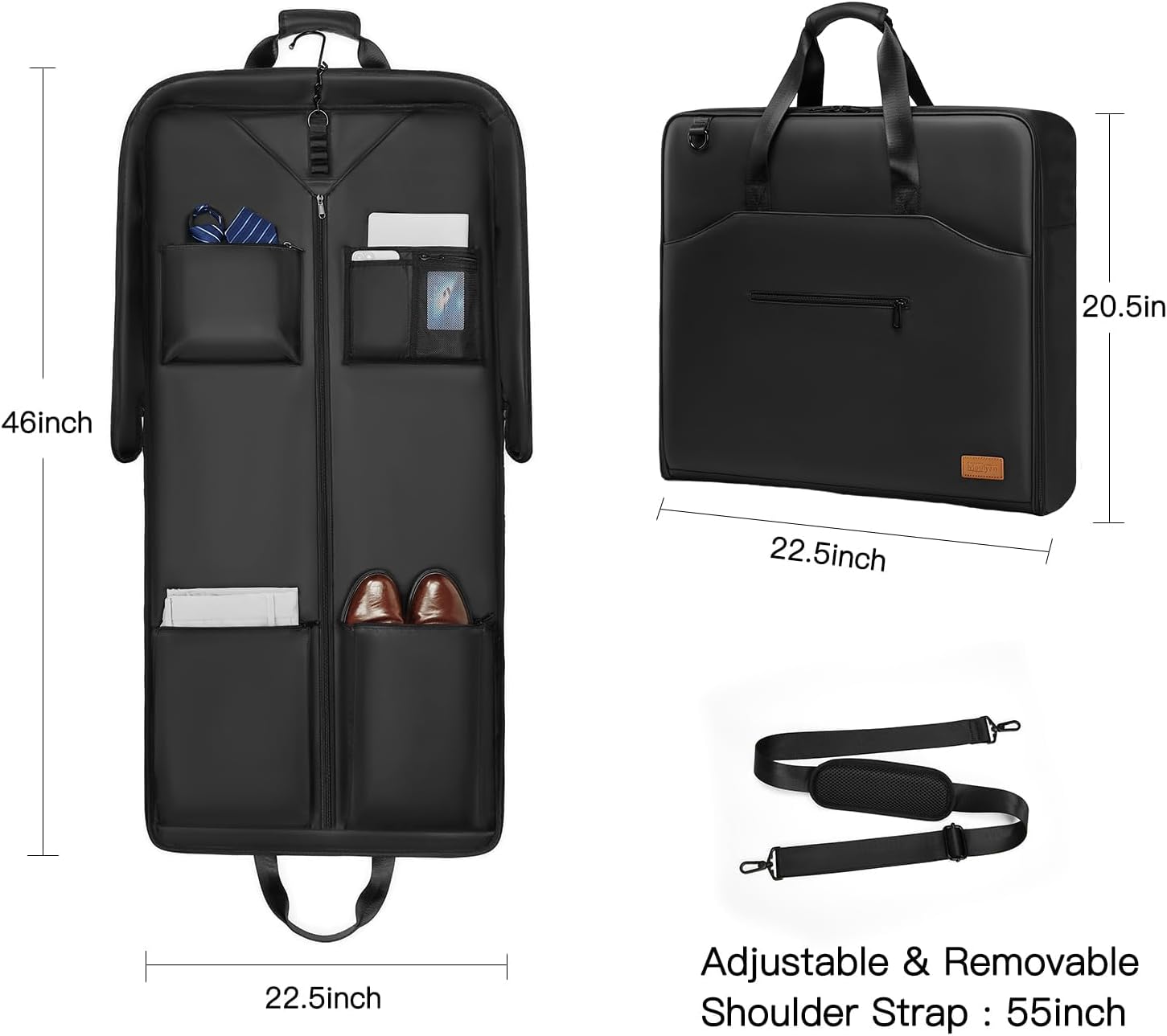 Garment Bags for Travel,Moulyan Carry on Garment Bags for Hanging Clothes Travel,Waterproof Suit Bag with Straps for Men Women Black