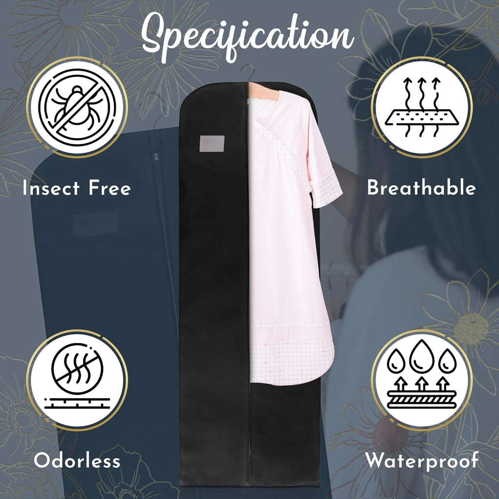 Wedcova Dress Bag | Hanging Garment Bags | Full Length Travel Covers | Wedding Long Clothes Storage Cover with Zipper for Women | 72 Inch (182cm) | Pack of...