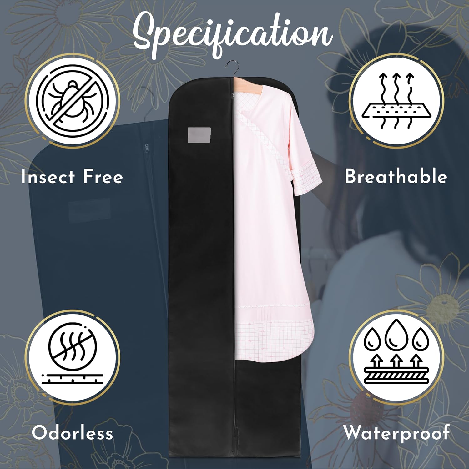 Wedcova Dress Bag | Hanging Garment Bags | Full Length Travel Covers | Wedding Long Clothes Storage Cover with Zipper for Women | 72 Inch (182cm) | Pack of...
