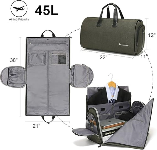 Convertible Garment Bag with Shoulder Strap, Modoker Carry on Garment Duffel Bag for Men Women - 2 in 1 Hanging Suitcase Suit Travel Bags