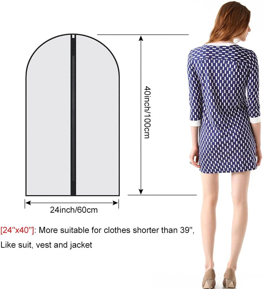 Garment Bags,5PCS Dustproof Garment Covers PEVA Translucent Clothes Covers with Zip Moth Proof Suit Protector Bags Waterproof Dress Covers for Shirts Coats...