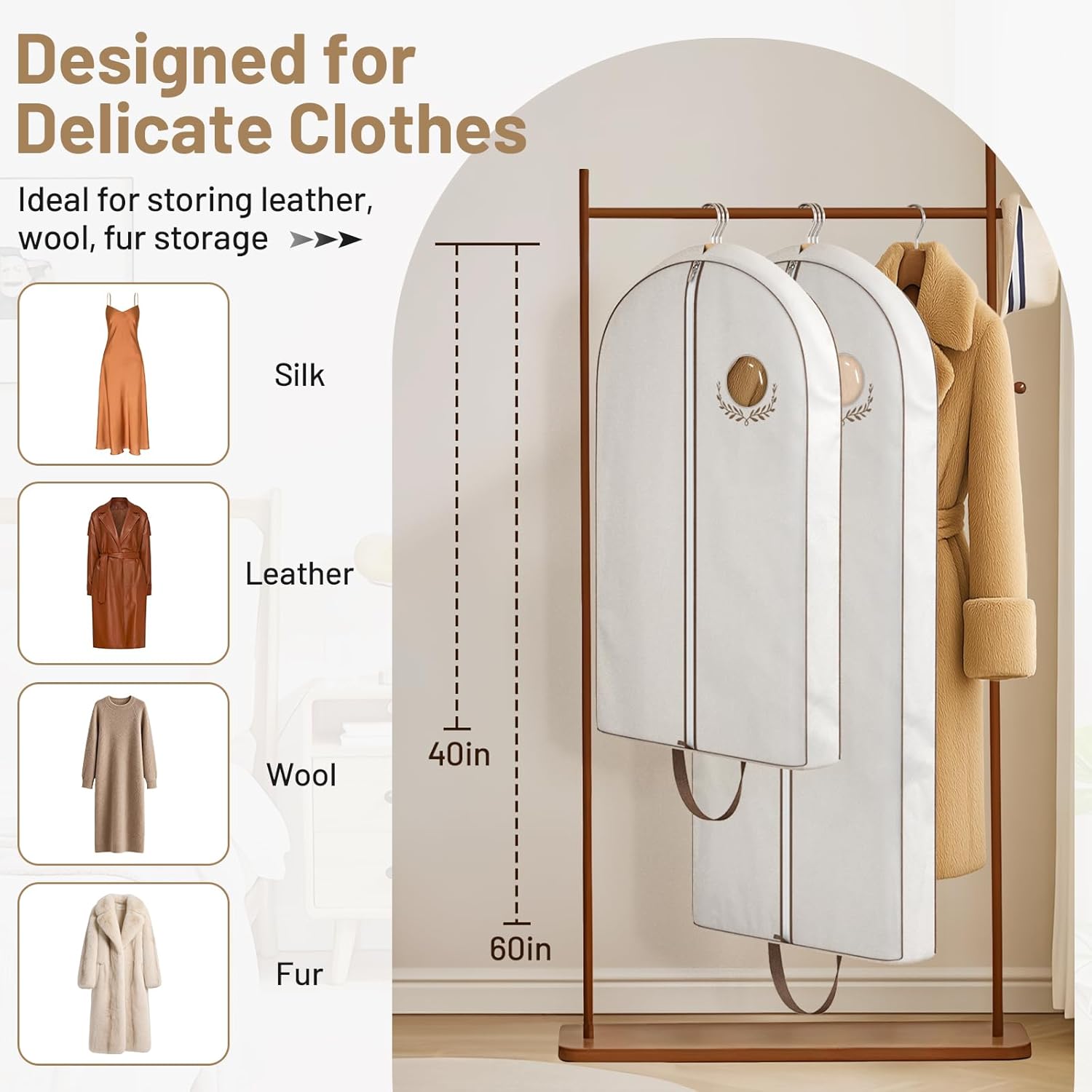 MISSLO 60" Cotton Dress Bag Covers for Women Travel, Breathable Long Garment Bag, Luxury Dress Carrier Hanging Clothes Covers Protector Bags for Fur...