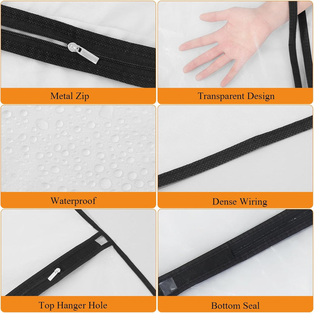 6 Pack Garment Bags 60 * 100cm, PEVA Translucent Garment Covers, 40inch Suit Storage Bags, Dress Organizer Bags Used To Protect Shirts, Winter Coats, Jackets, Evening Dresses and Other Garments