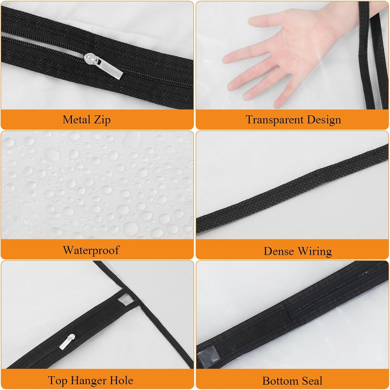 6 Pack Garment Bags 60 * 100cm, PEVA Translucent Garment Covers, 40inch Suit Storage Bags, Dress Organizer Bags Used To Protect Shirts, Winter Coats, Jackets, Evening Dresses and Other Garments