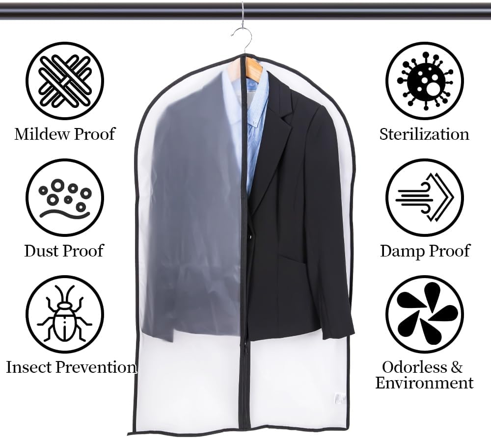 Niviy Garment Covers Dustproof Clothes Covers Moth Proof Coat Bag with Zip PEVA Translucent Dress Cover Waterproof Anti-mite Breathable Suit Protector 6pcs...