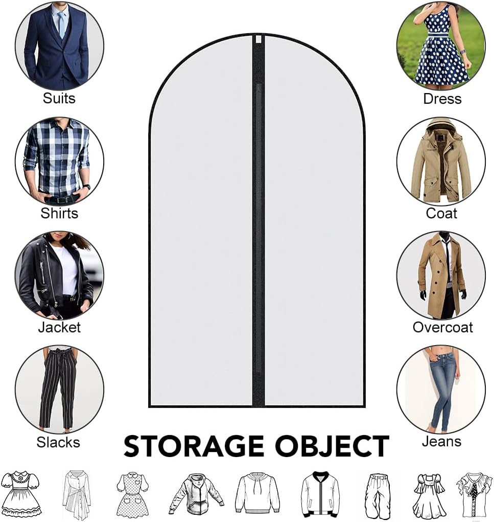 Garment Bags,5PCS Dustproof Garment Covers PEVA Translucent Clothes Covers with Zip Moth Proof Suit Protector Bags Waterproof Dress Covers for Shirts Coats...