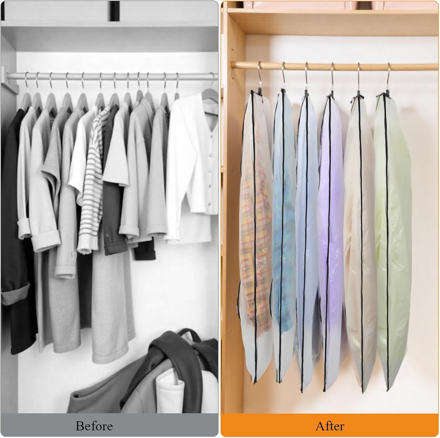 6 Pack Garment Bags 60 * 100cm, PEVA Translucent Garment Covers, 40inch Suit Storage Bags, Dress Organizer Bags Used To Protect Shirts, Winter Coats, Jackets, Evening Dresses and Other Garments