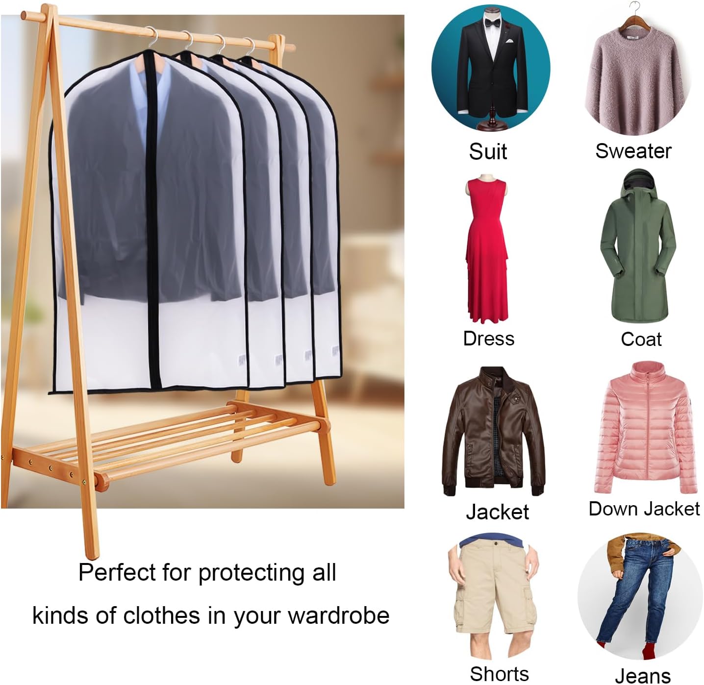 Niviy Garment Covers Dustproof Clothes Covers Moth Proof Coat Bag with Zip PEVA Translucent Dress Cover Waterproof Anti-mite Breathable Suit Protector 6pcs...