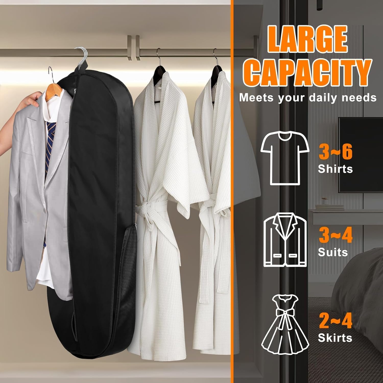 43-Inch Heavy Duty Garment Bags for Travel Waterproof Suit Carrier Bag for Men & Women with Handle and Large Pocket Carry On Luggage in Business Trip...