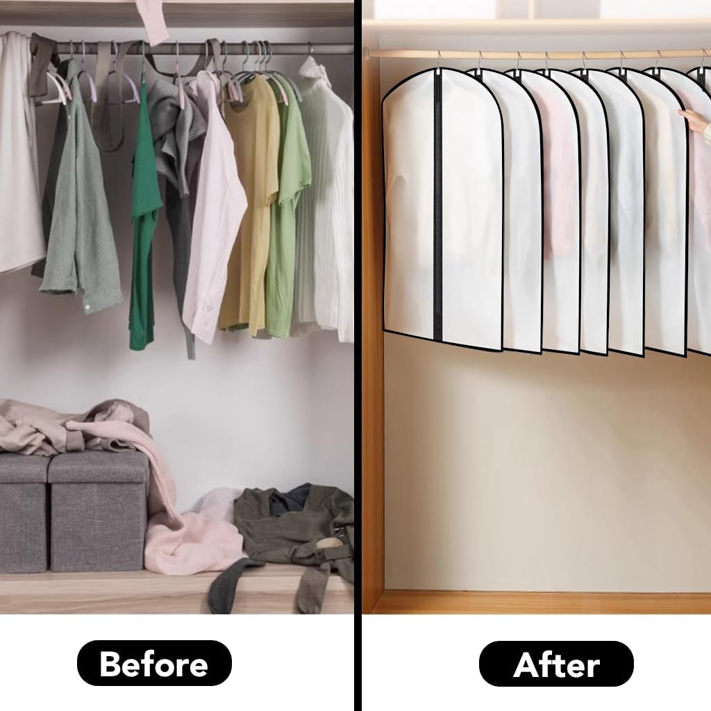 Garment Bags,5PCS Dustproof Garment Covers PEVA Translucent Clothes Covers with Zip Moth Proof Suit Protector Bags Waterproof Dress Covers for Shirts Coats...