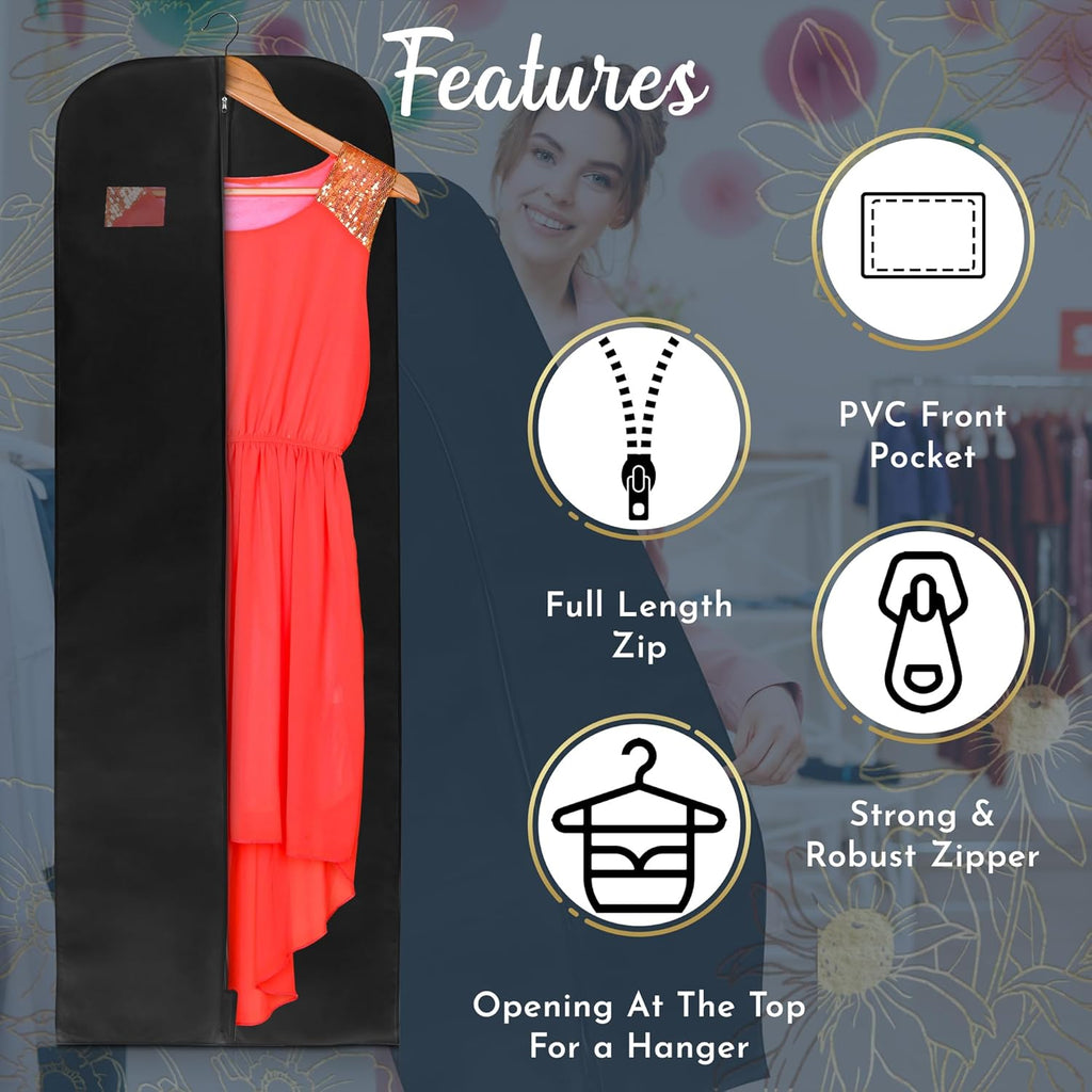 Wedcova Dress Bag | Hanging Garment Bags | Full Length Travel Covers | Wedding Long Clothes Storage Cover with Zipper for Women | 72 Inch (182cm) | Pack of...