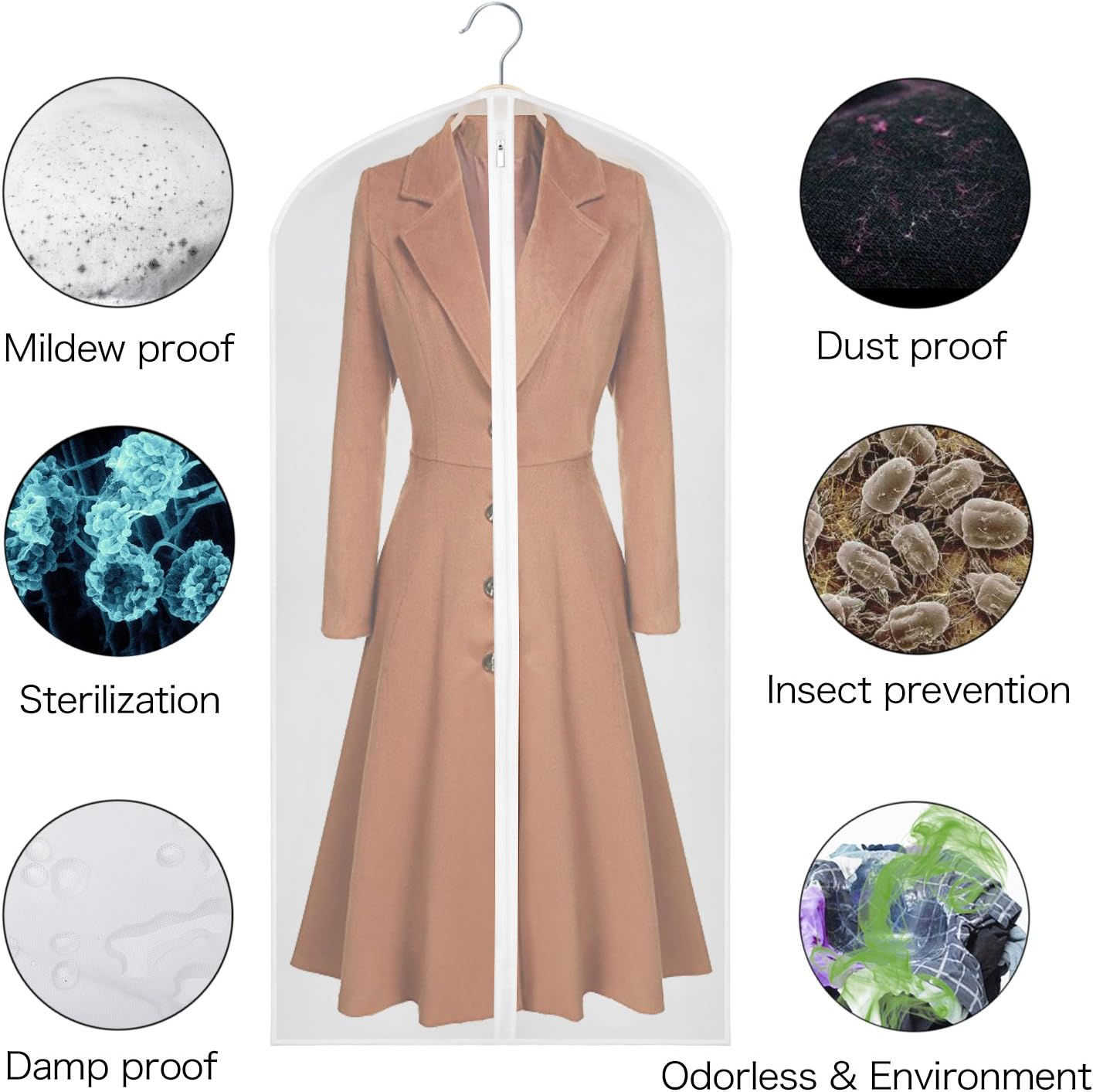 Univivi Hanging Garment Bags, 60 inch Suit Bags for Storage (Set of 12), PEVA Moth-Proof Breathable Dust for Long Dress Wedding Dress Bag, Clothes Covers...
