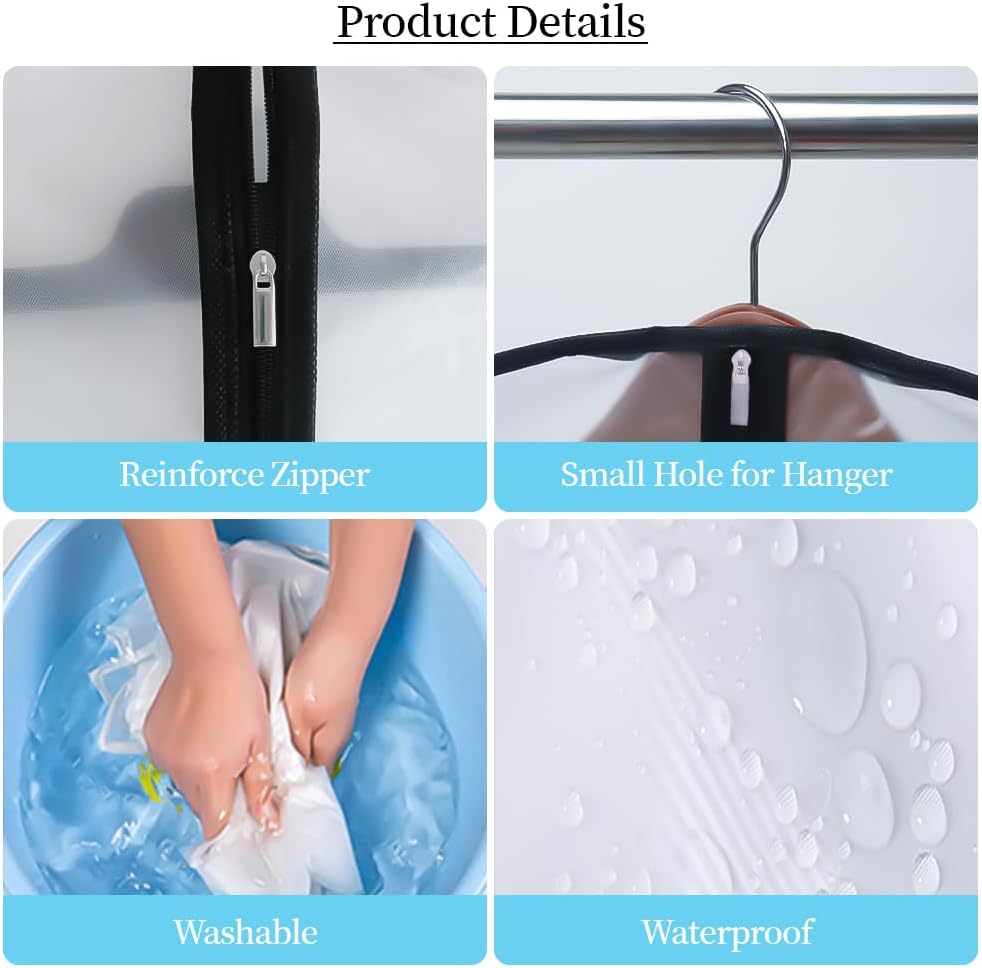 Niviy Garment Covers Dustproof Clothes Covers Moth Proof Coat Bag with Zip PEVA Translucent Dress Cover Waterproof Anti-mite Breathable Suit Protector 6pcs...
