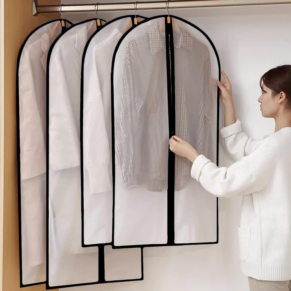 Garment Bags,5PCS Dustproof Garment Covers PEVA Translucent Clothes Covers with Zip Moth Proof Suit Protector Bags Waterproof Dress Covers for Shirts Coats...