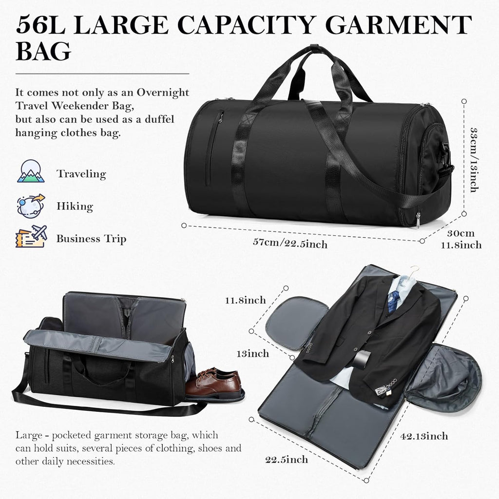 Garment Duffle Bags for Travel,Convertible Carry on Garment Bag with Shoe Compartment,2 in 1 Waterproof Travel Suit Bag for Hanging Clothes with Shoulder...