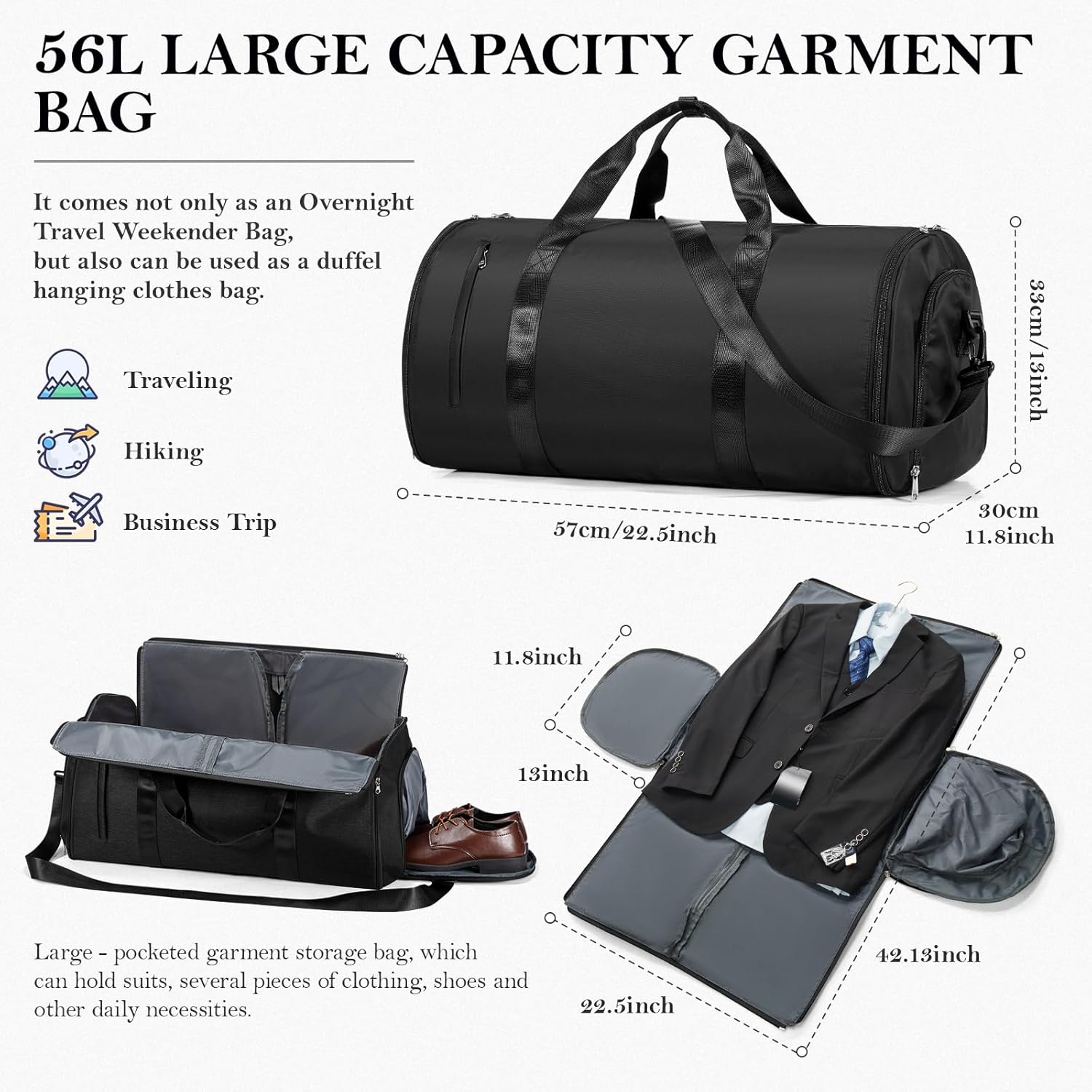 Garment Duffle Bags for Travel,Convertible Carry on Garment Bag with Shoe Compartment,2 in 1 Waterproof Travel Suit Bag for Hanging Clothes with Shoulder...