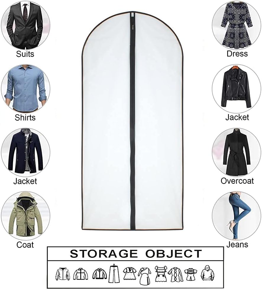 Moth Proof Garment Bags 60 x 120cm(24'' x 48'') Black Side Breathable Clear Garment Full Zipper Bags for The Winter Coats Jackets...